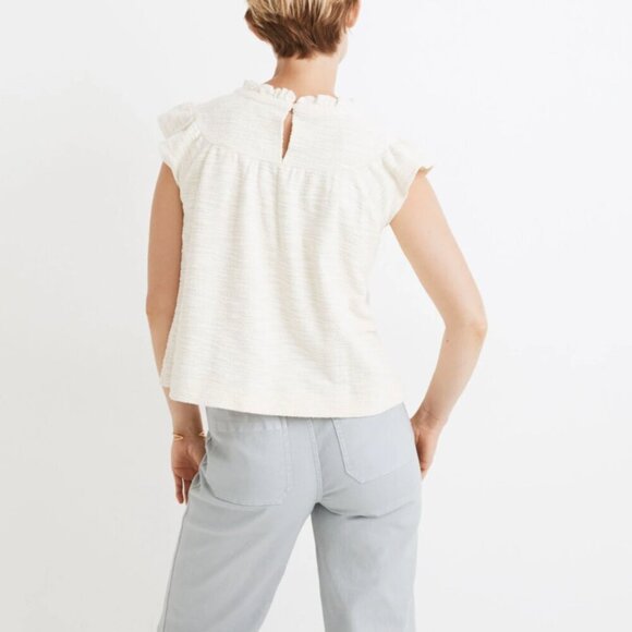 Madewell Bleached Linen Textural Knit Ruffle-Neck Top - Women's Size M - Picture 3 of 7